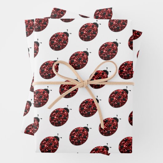 Feuille De Papier Cadeau Ladybug parties scintillant scintille motif rouge  (En situation)