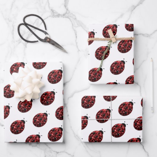 Feuille De Papier Cadeau Ladybug parties scintillant scintille motif rouge (Recto)