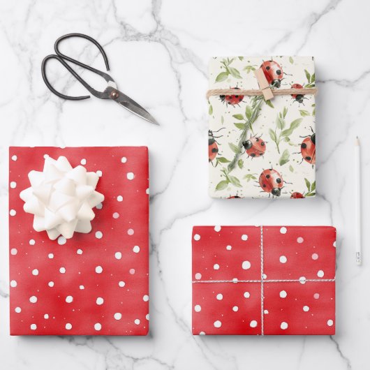 Feuille De Papier Cadeau Ladybug Red White Dots Birthday (Recto)