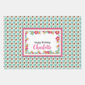 Feuille De Papier Cadeau Ladybugs et fleurs Anniversaire (Devant)