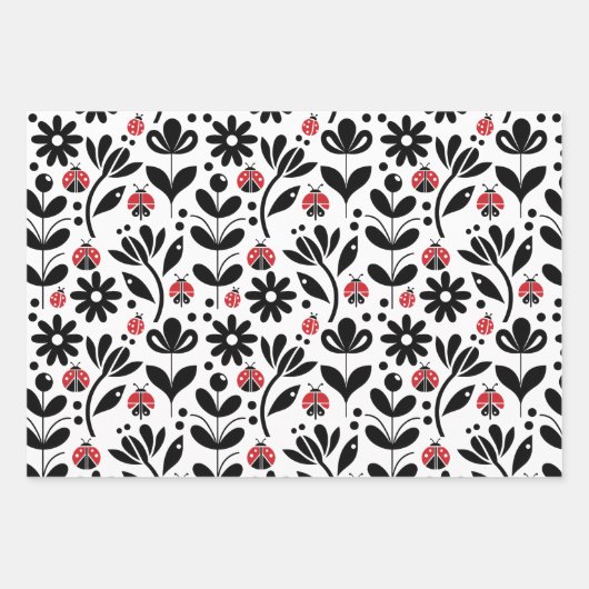 FEUILLE DE PAPIER CADEAU LADYBUGS & FLEURS (Devant)