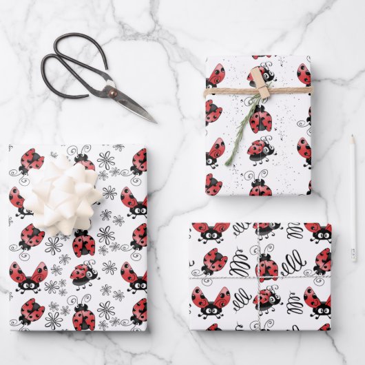 Feuille De Papier Cadeau Ladybugs Whimsical (Recto)
