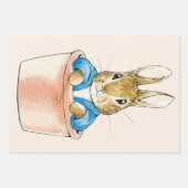 Feuille De Papier Cadeau Lapin classique en veste bleue Assis dans un Pot d (Devant 2)
