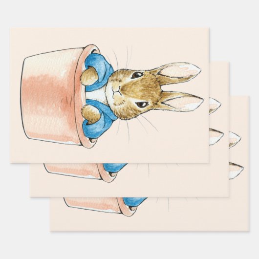 Feuille De Papier Cadeau Lapin classique en veste bleue Assis dans un Pot d (Lot)