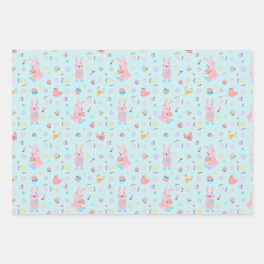 Feuille De Papier Cadeau Lapin de Pâques à la Ferme (Devant)