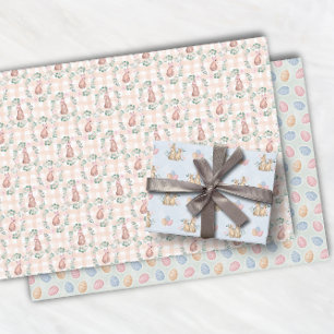 Feuille De Papier Cadeau Lapin de Pâques Aquarelle Couleur rose Motif
