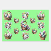 Feuille De Papier Cadeau lapin de Pâques panier d'oeufs pastel (Devant 3)
