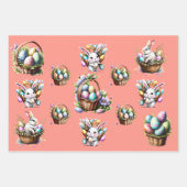 Feuille De Papier Cadeau lapin de Pâques panier d'oeufs pastel (Devant)