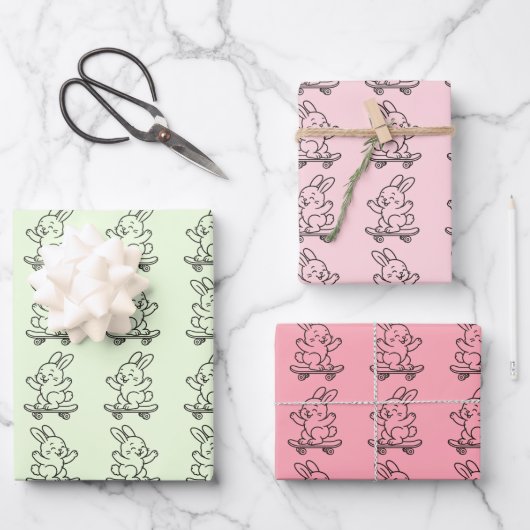 Feuille De Papier Cadeau Lapin en skateboard (Recto)