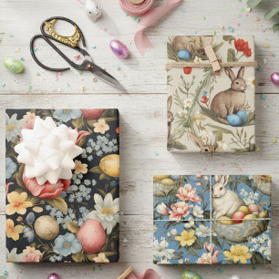 Feuille De Papier Cadeau Lapin Floral Vintage de Pâques