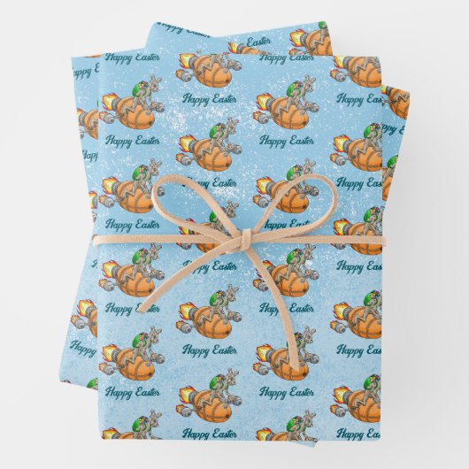 Feuille De Papier Cadeau Lapin Fusée (En situation)