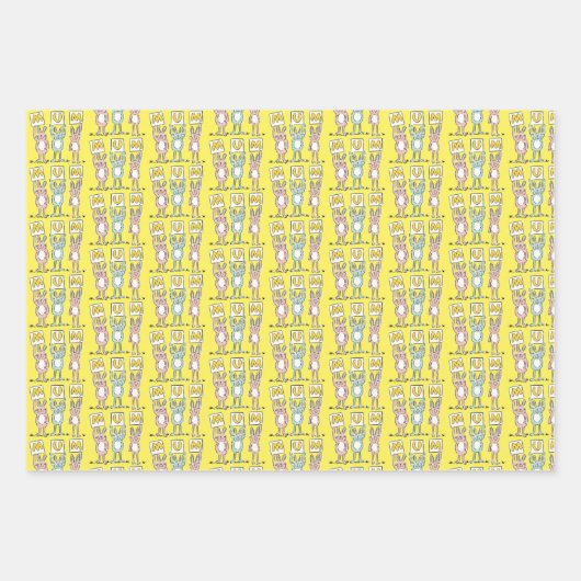 Feuille De Papier Cadeau Lapin Lapin Design Partout Motif (Devant 3)