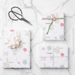 Feuille De Papier Cadeau Lapin mignon et ballons Personnalisé