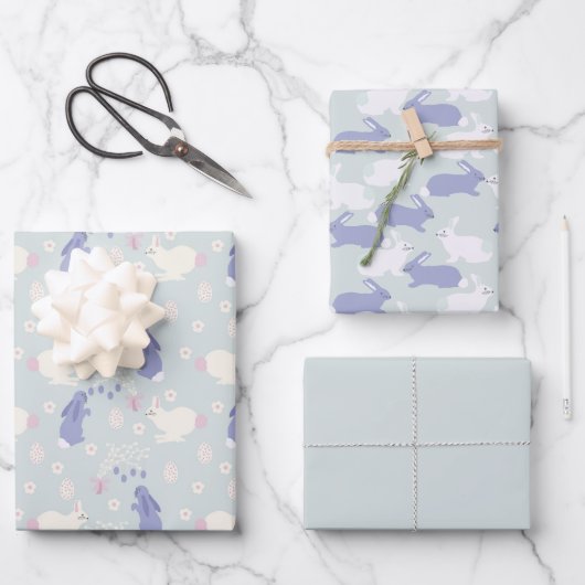 Feuille De Papier Cadeau Lapin pourpre et blanc lapin Pâques (Recto)