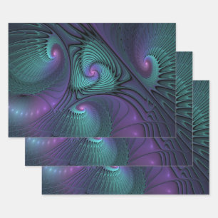Feuille De Papier Cadeau L'art fractal abstrait moderne rencontre le turquo