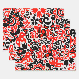 Feuille De Papier Cadeau L'art populaire ukrainien motif floral abstact 