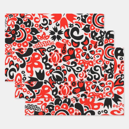 Feuille De Papier Cadeau L'art populaire ukrainien motif floral abstact (Lot)