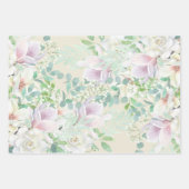 Feuille De Papier Cadeau Lavande d'aquarelle Pastel, Flore rose et blanche (Devant 2)