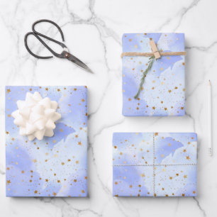 Feuille De Papier Cadeau Lavendar Golden Star Motif