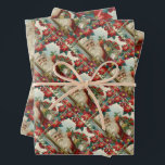 Feuille De Papier Cadeau Le Bringing de Santa Claus<br><div class="desc">Vintage illustration of Santa Claus bringing toxicts and presents for Christmas,  decorated with holly berries and poinsettias.</div>