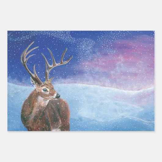Feuille De Papier Cadeau Le Cerf rouge Cervus elaphus et paysage hivernal (Devant 3)