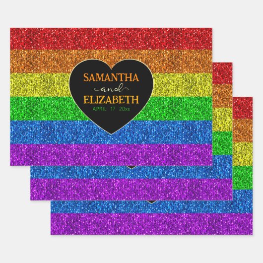 Feuille De Papier Cadeau Le drapeau LGBT arc-en-ciel brille un mariage gay (Lot)