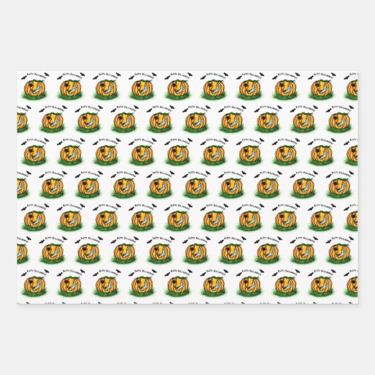 Feuille De Papier Cadeau Le fantôme d'Halloween, chauve-souris, fantôme et (Devant 3)