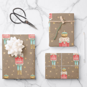 Feuille De Papier Cadeau Le Noisette de Noël Gold Stars Kraft