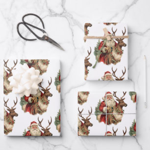 Feuille De Papier Cadeau Le Père Noël classique à cheval un renne Noël
