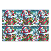 Le Père Noël coincé dans une cheminée avec des elf