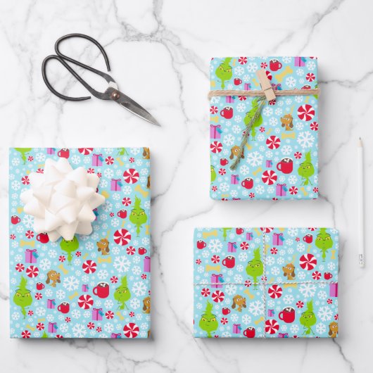 Feuille De Papier Cadeau Le Petit Pouce | Bleu Snowflake Patte de Noël (Recto)