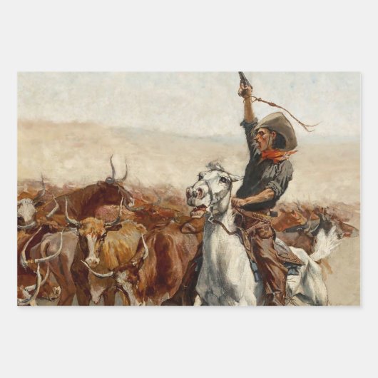 Feuille De Papier Cadeau Le Roundup Western Art par Frederic Remington (Devant 3)