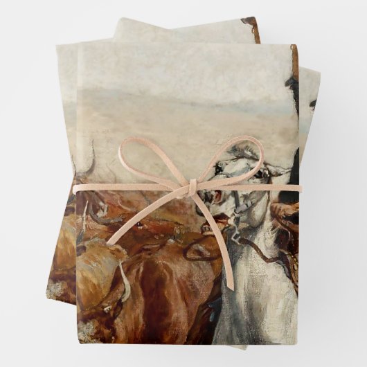 Feuille De Papier Cadeau Le Roundup Western Art par Frederic Remington (En situation)