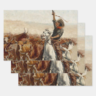 Feuille De Papier Cadeau Le Roundup Western Art par Frederic Remington