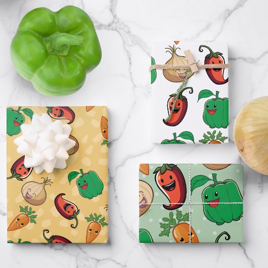 Feuille De Papier Cadeau Légumes souriants