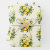 Feuille De Papier Cadeau Lemon Bouquet with White Blossoms Pattern (En situation)