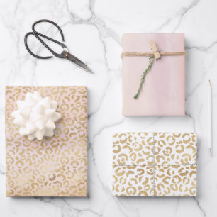 Feuille De Papier Cadeau Leopard d'or rose pâle du lever du soleil