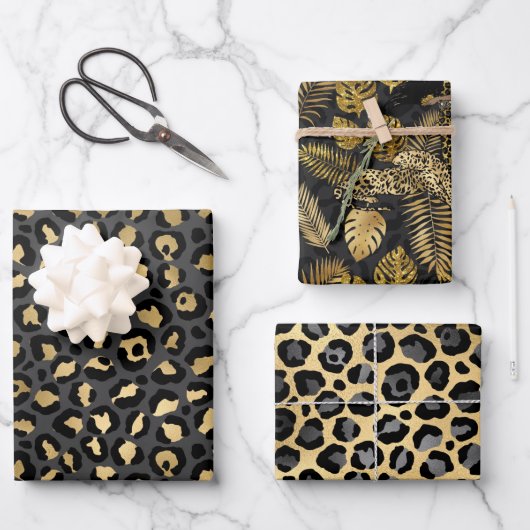 Feuille De Papier Cadeau Léopard doré et noir (Recto)