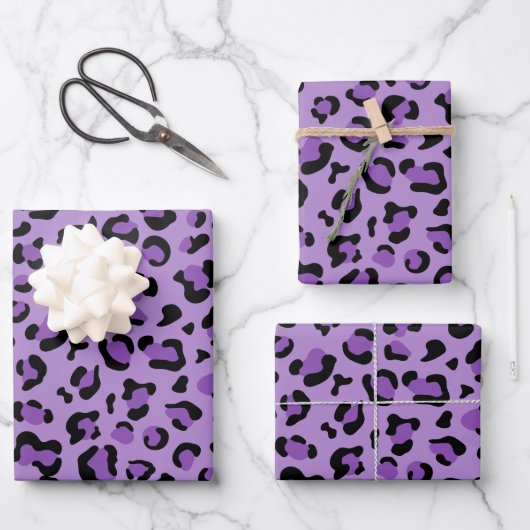 Feuille De Papier Cadeau Leopard Print, Léopard Spots, Purple Leopard (Recto)