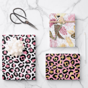 Feuille De Papier Cadeau Leopard rose et or