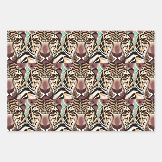 Feuille De Papier Cadeau Leopard, Zebra et Giraffe Imprimer Anniversaire (Devant 2)