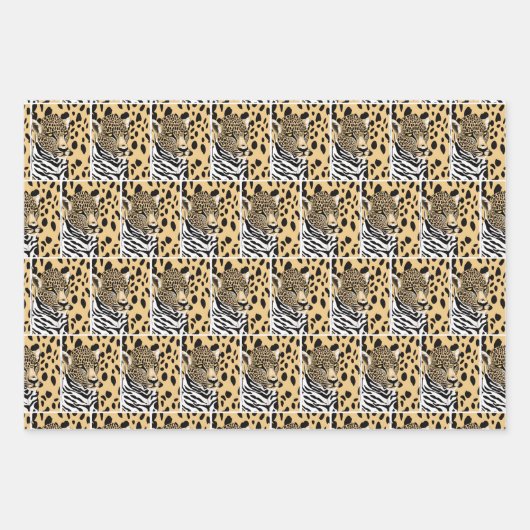 Feuille De Papier Cadeau Leopard, Zebra et Giraffe Imprimer Anniversaire (Devant)