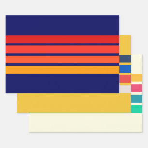 Feuille De Papier Cadeau Les années 70 coloré 80s Retro Stripes
