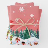 Feuille De Papier Cadeau Les elfes de Noël au pôle Nord (En situation)