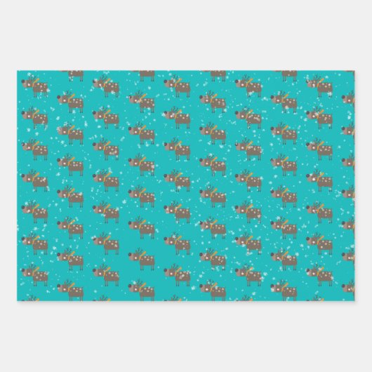 Feuille De Papier Cadeau Les elfes de rennes et le Père Noël (Devant 3)