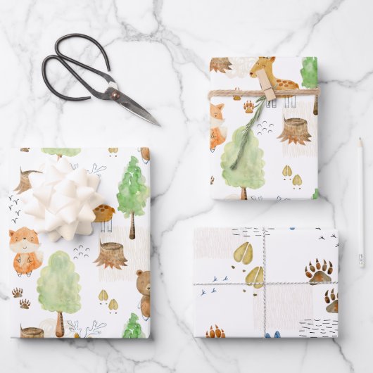 Feuille De Papier Cadeau Les mignons animaux en bois (Recto)