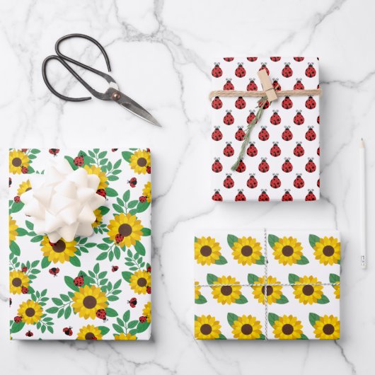 Feuille De Papier Cadeau Les mignons bugs et les Motifs des tournesols (Recto)