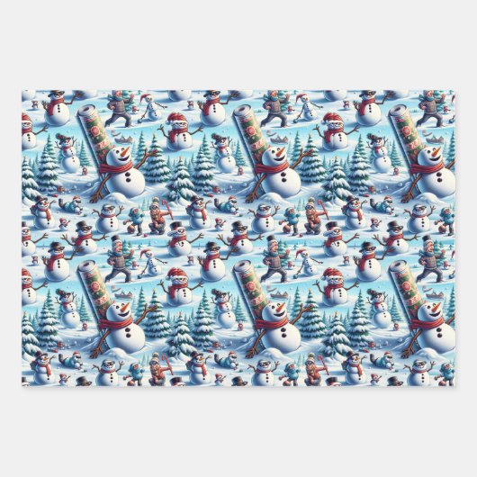 Feuille De Papier Cadeau Les neigeurs dans divers scénarios amusants (Devant)