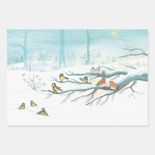 Feuille De Papier Cadeau Les oiseaux forestiers en hiver (Devant 3)