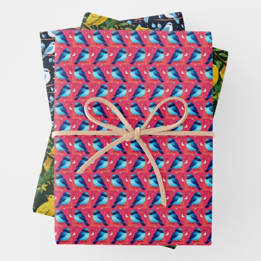 Feuille De Papier Cadeau Les oiseaux mignons (En situation)